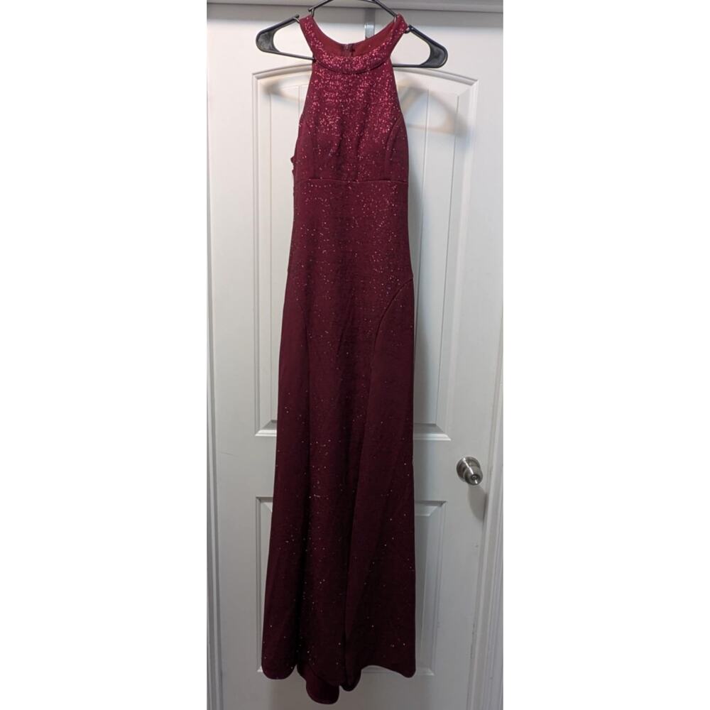 HONEY & ROSIE Womens L Maroon Sparkle Long Formal Dress Prom Homecoming